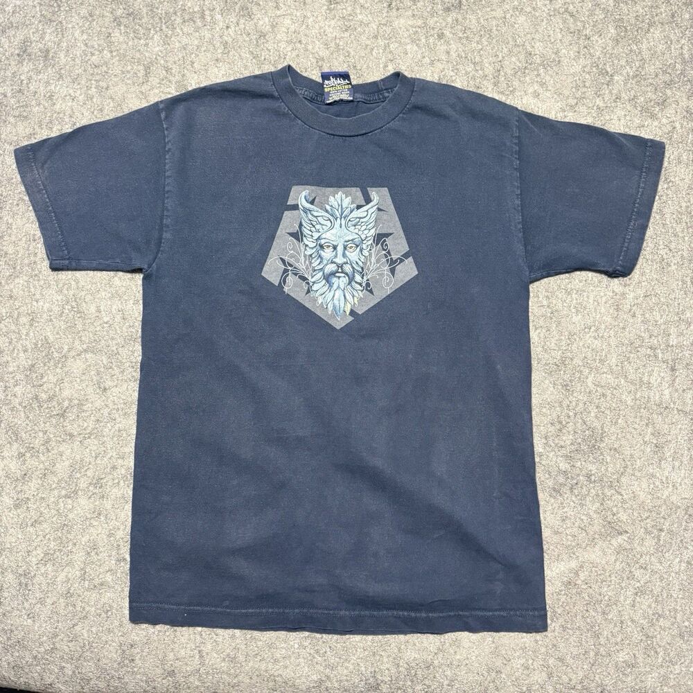 Vtg Y2K Tribal Gear Specialties T Shirt Green Man Skate Graffiti Distressed M